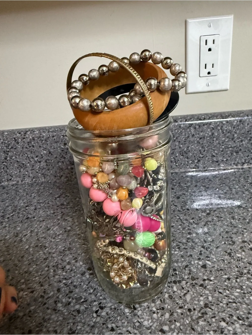 Vintage/Estate Assorted Jewelry in Glass Jar - Multicolor